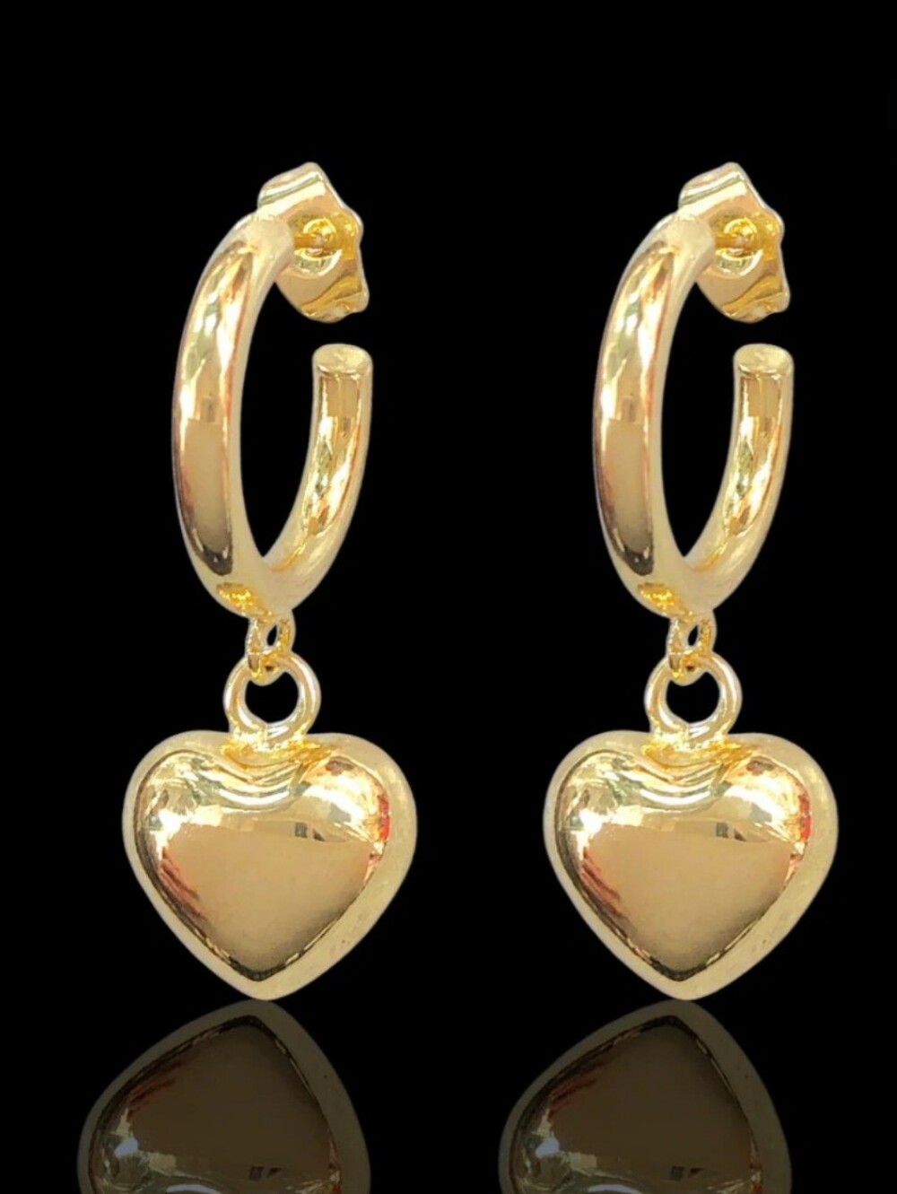 Gold Heart Drop Hoop Earrings - Women Jewelry